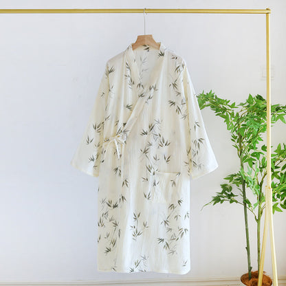 Bequemer Bademantel aus reiner Baumwolle mit Bambus-Print