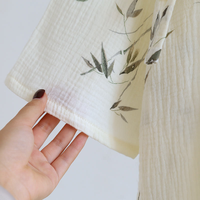 Bequemer Bademantel aus reiner Baumwolle mit Bambus-Print