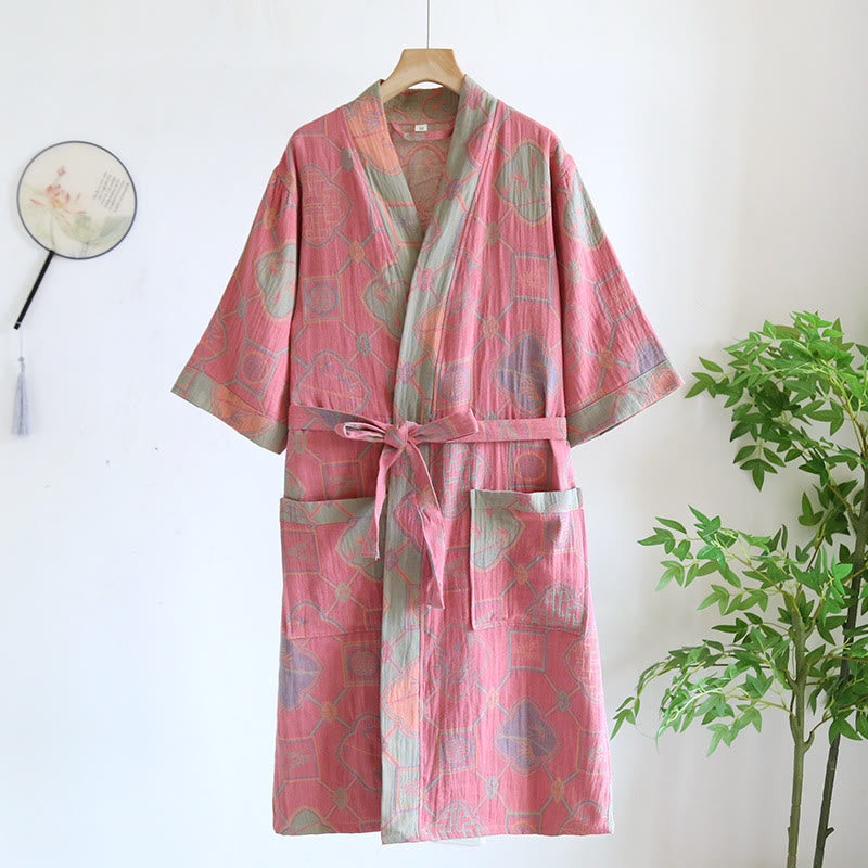 Lockerer Bademantel-Pyjama aus Baumwollgaze im Retro-Stil