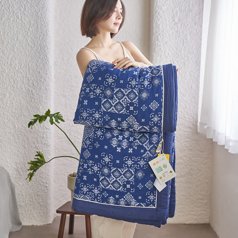 Weiche Steppdecke aus reiner Baumwollgaze im Retro-Jacquard-Stil