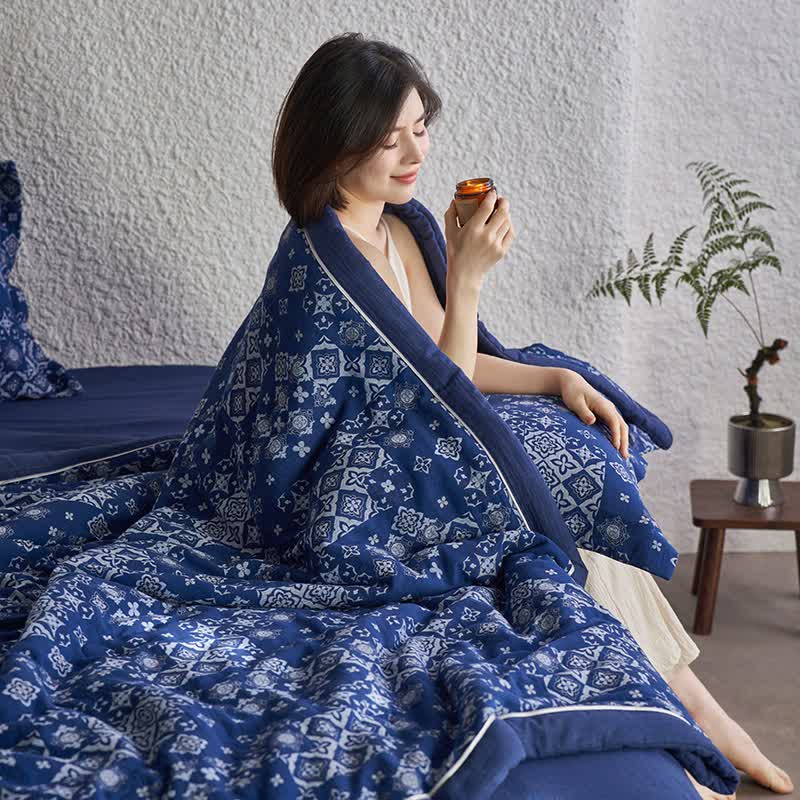 Weiche Steppdecke aus reiner Baumwollgaze im Retro-Jacquard-Stil