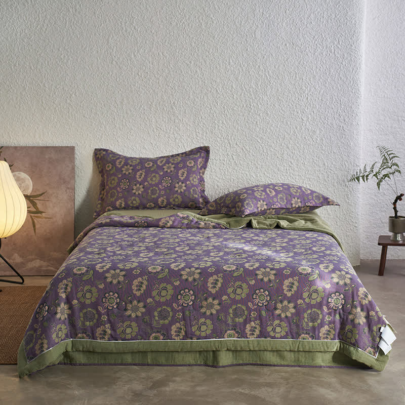 Jacquard-Steppdecke aus reiner Baumwollgaze mit Blumenmuster