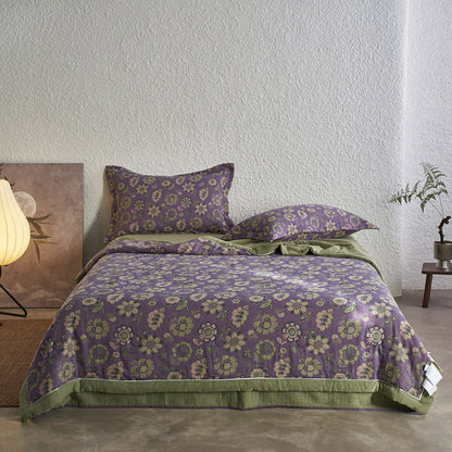 Jacquard-Steppdecke aus reiner Baumwollgaze mit Blumenmuster