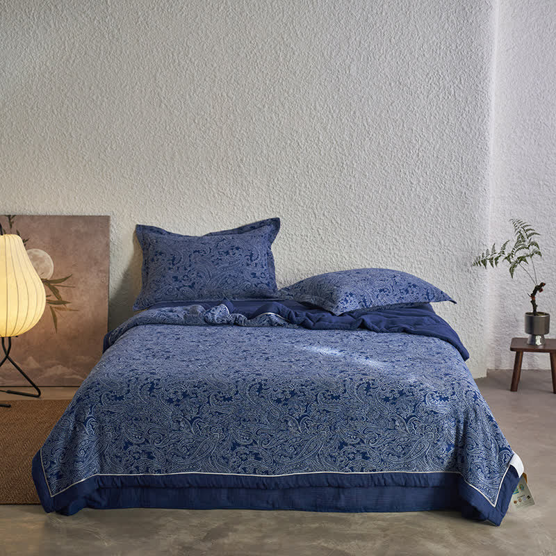 Dunkelblaue Retro-Bettwäschekollektion aus Baumwollgaze