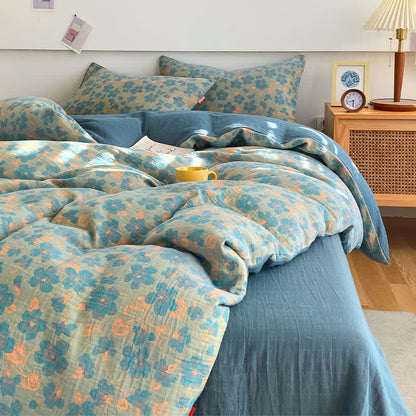 Bettwäsche aus Baumwollgaze im Retro-Stil mit Blumenmuster