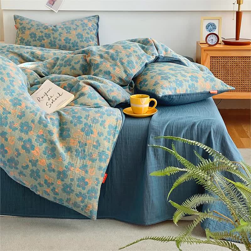 Bettwäsche aus Baumwollgaze im Retro-Stil mit Blumenmuster