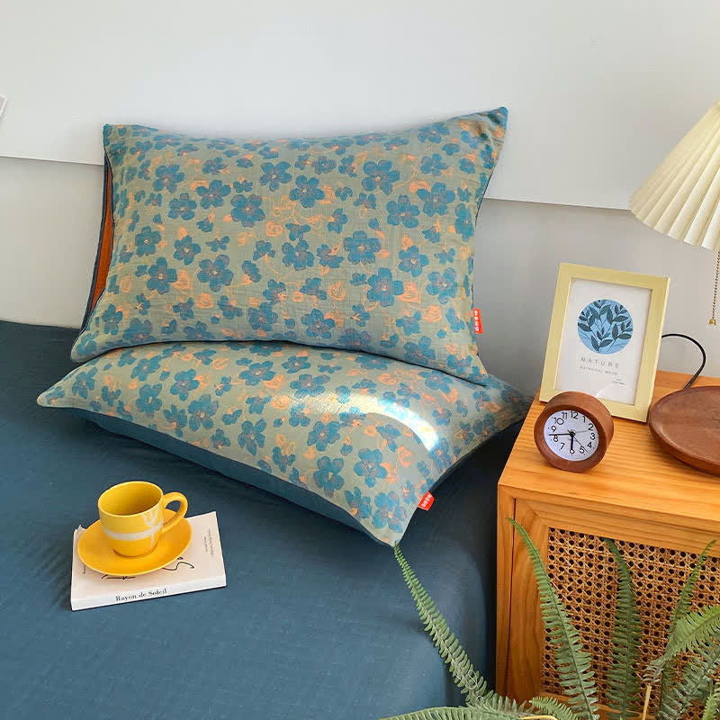 Bettwäsche aus Baumwollgaze im Retro-Stil mit Blumenmuster