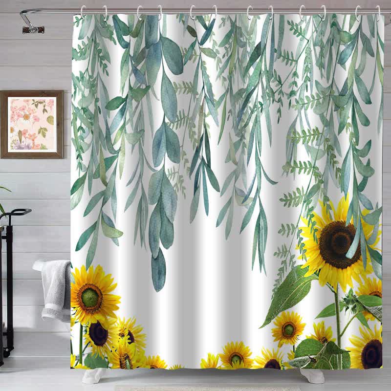 Rustikaler wasserdichter Duschvorhang mit Sonnenblume und Blatt