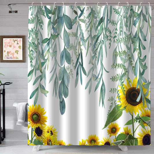 Rustikaler wasserdichter Duschvorhang mit Sonnenblume und Blatt