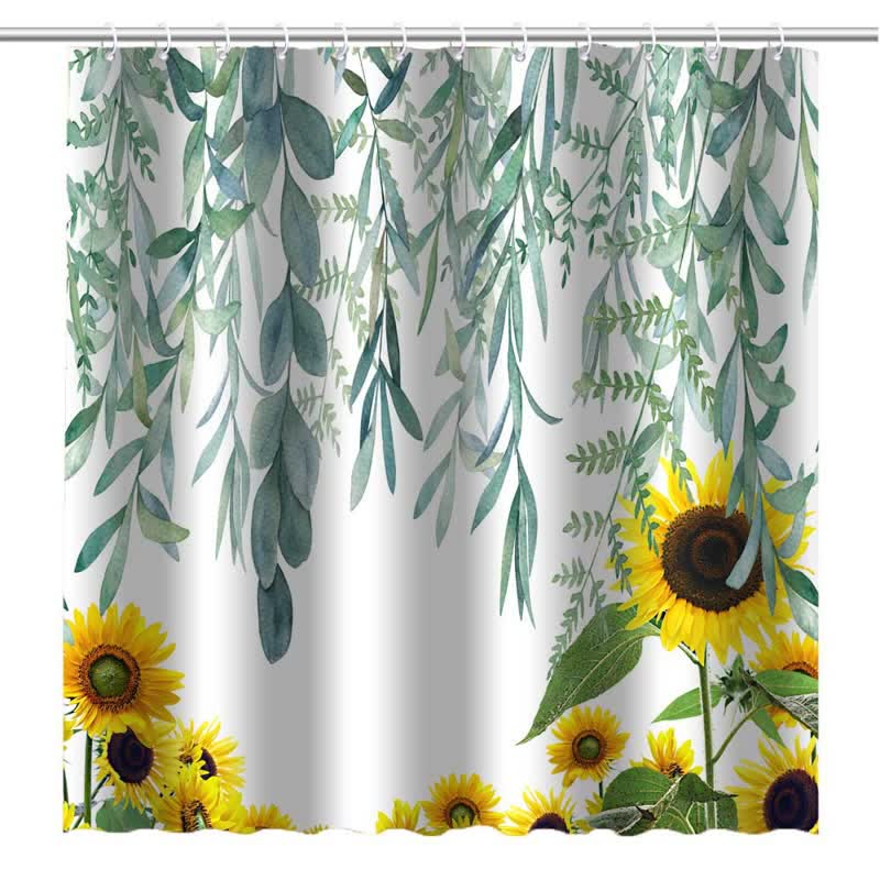 Rustikaler wasserdichter Duschvorhang mit Sonnenblume und Blatt