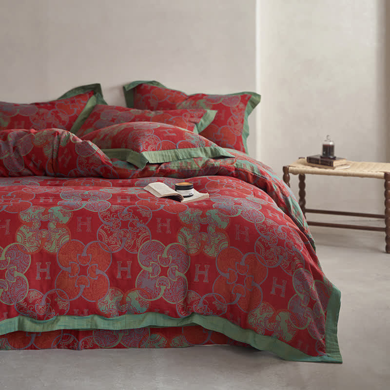 Bettwäscheset im Retro-Stil aus Baumwoll-Jacquard (4-teilig)