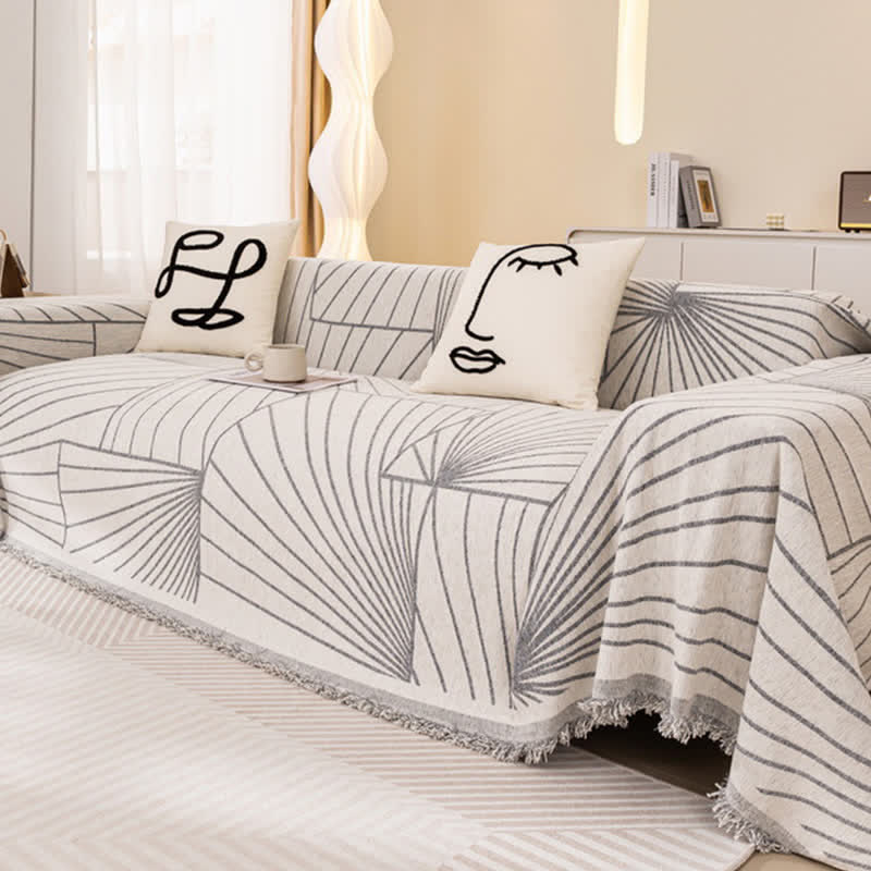 Chenille-Sofaschoner mit modernen abstrakten Linien