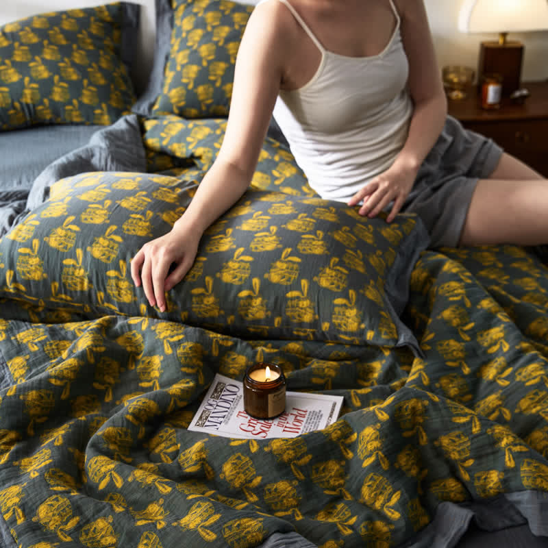 Atmungsaktive Bettwäsche aus Jacquard-Kaninchen-Baumwollgaze