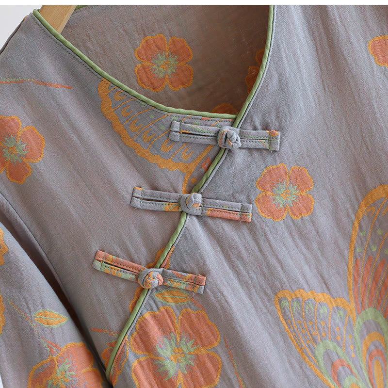Elegantes Nachthemd aus reiner Baumwolle mit Schmetterlings- und Blumenmuster - image 3