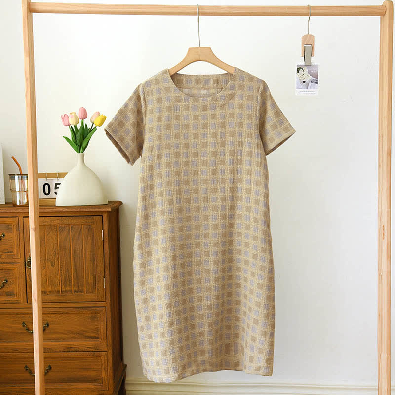 Garngefärbtes Jacquard-Nachthemd aus reiner Baumwolle