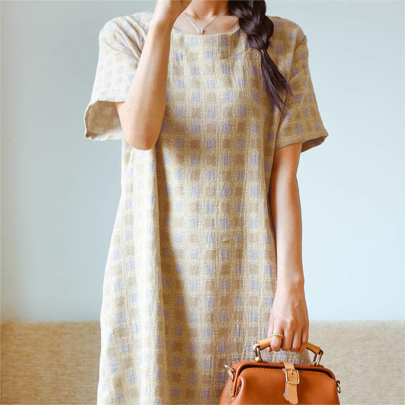 Garngefärbtes Jacquard-Nachthemd aus reiner Baumwolle