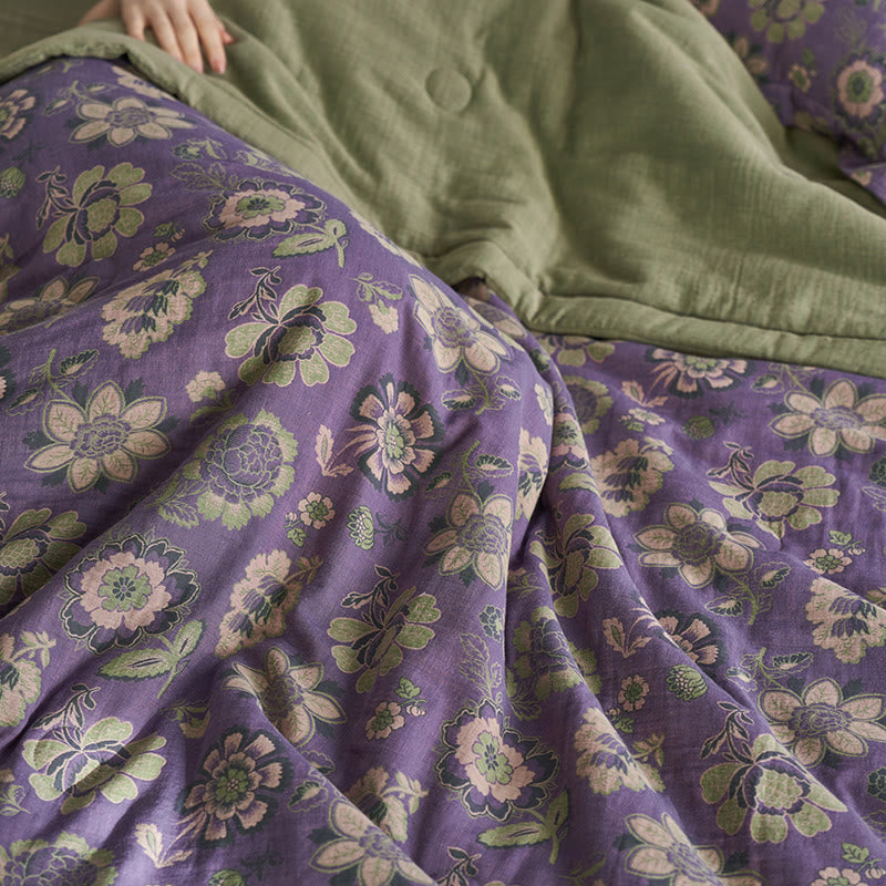 Jacquard-Steppdecke aus reiner Baumwollgaze mit Blumenmuster