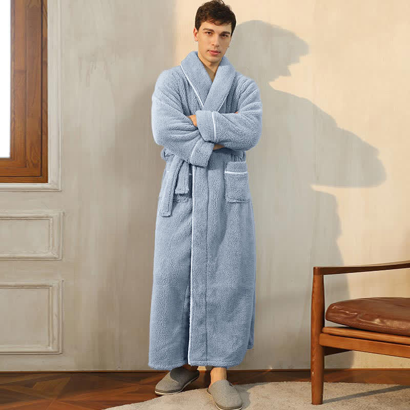 Ownkoti Bequemer Fleece-Pyjama, langer Bademantel - Grau Blau - Männer: 3XL - image 12