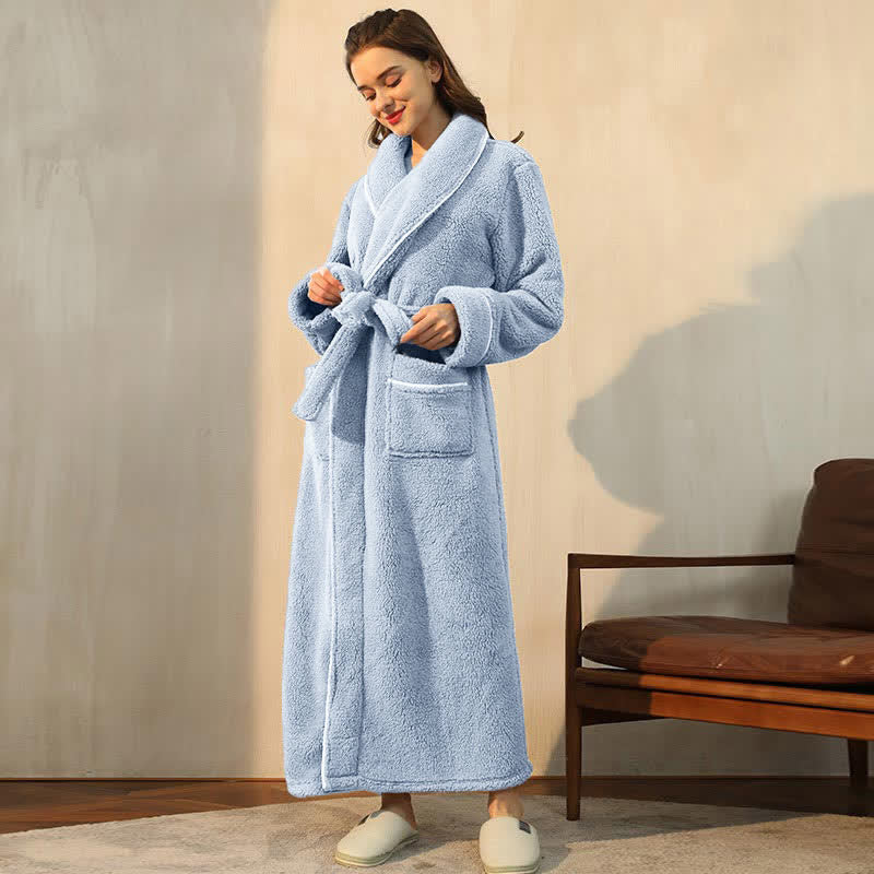 Ownkoti Bequemer Fleece-Pyjama, langer Bademantel - Grau Blau - Frauen: 3XL - image 11