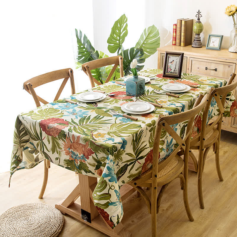 Tischdecke aus reiner Baumwolle mit tropischem Regenwald-Monstera-Motiv