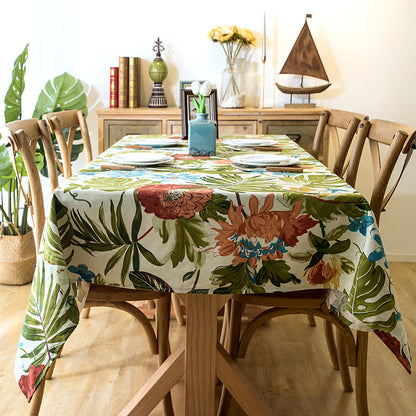 Tischdecke aus reiner Baumwolle mit tropischem Regenwald-Monstera-Motiv