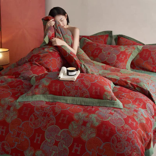 Bettwäscheset im Retro-Stil aus Baumwoll-Jacquard (4-teilig)
