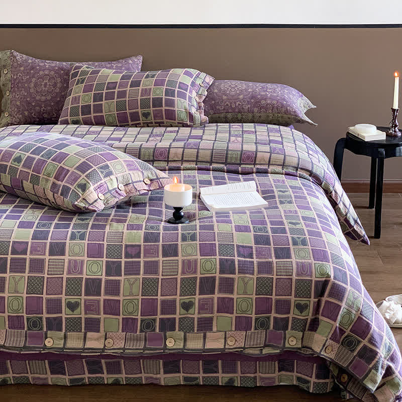 Bettwäscheset aus Baumwollgaze-Jacquard mit Schachbrettmuster (4-teilig)