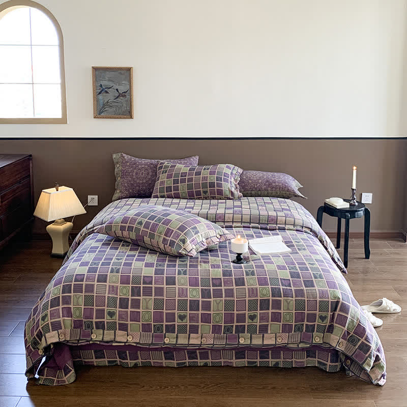 Bettwäscheset aus Baumwollgaze-Jacquard mit Schachbrettmuster (4-teilig)