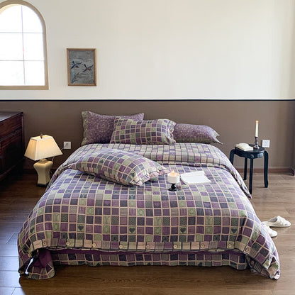 Bettwäscheset aus Baumwollgaze-Jacquard mit Schachbrettmuster (4-teilig)