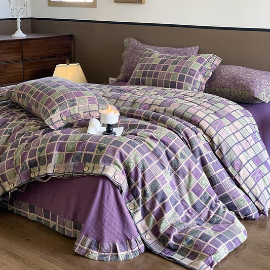 Bettwäscheset aus Baumwollgaze-Jacquard mit Schachbrettmuster (4-teilig)