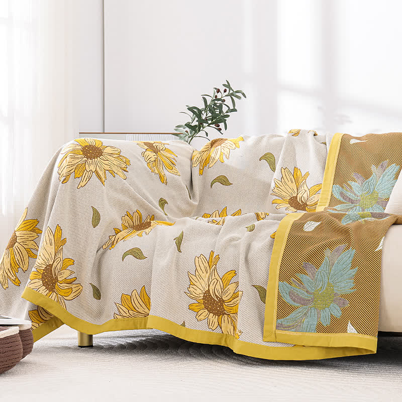 Weiche Steppdecke aus Baumwollgaze mit Sonnenblumenmotiv