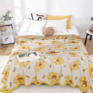 Weiche Steppdecke aus Baumwollgaze mit Sonnenblumenmotiv