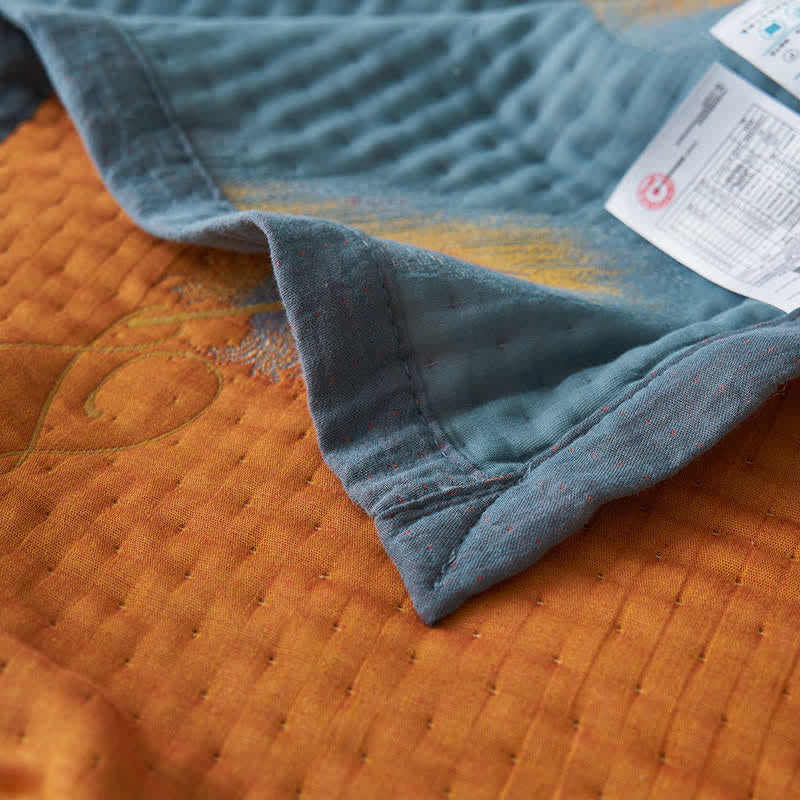 Luxuriöse, atmungsaktive Steppdecke aus Baumwollgaze mit Federn