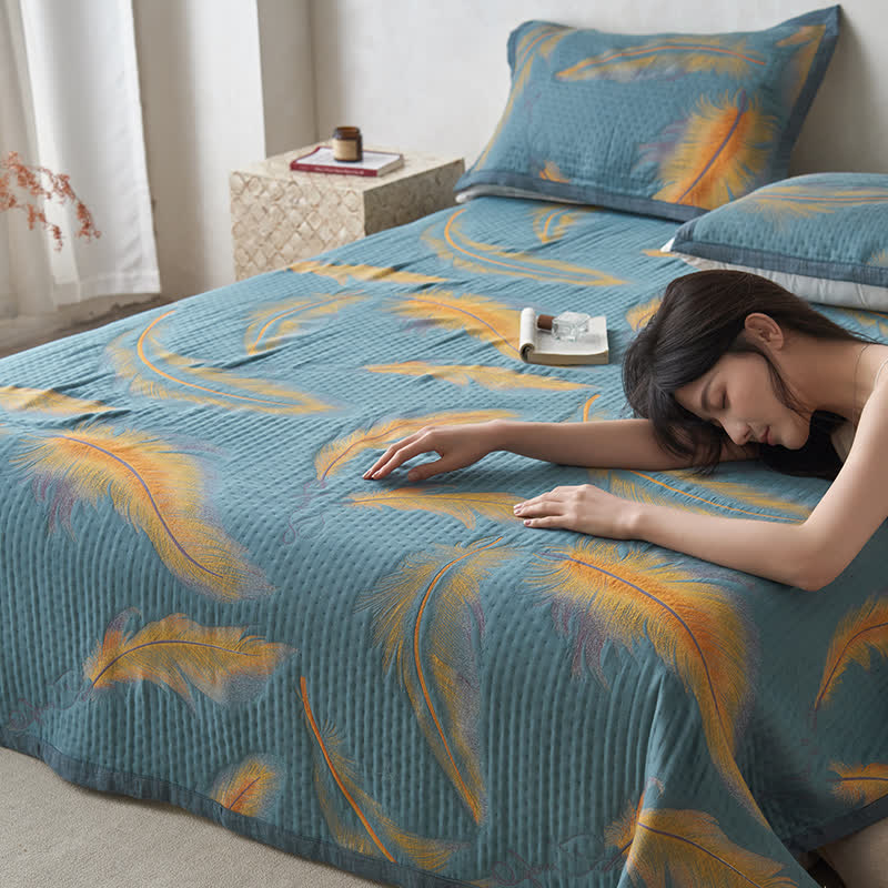 Luxuriöse, atmungsaktive Steppdecke aus Baumwollgaze mit Federn