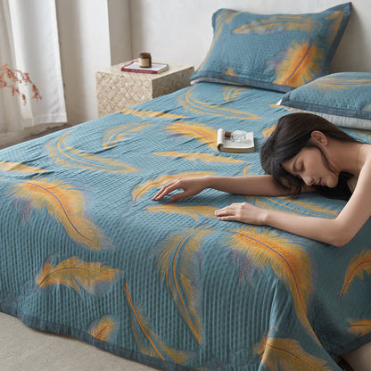 Luxuriöse, atmungsaktive Steppdecke aus Baumwollgaze mit Federn