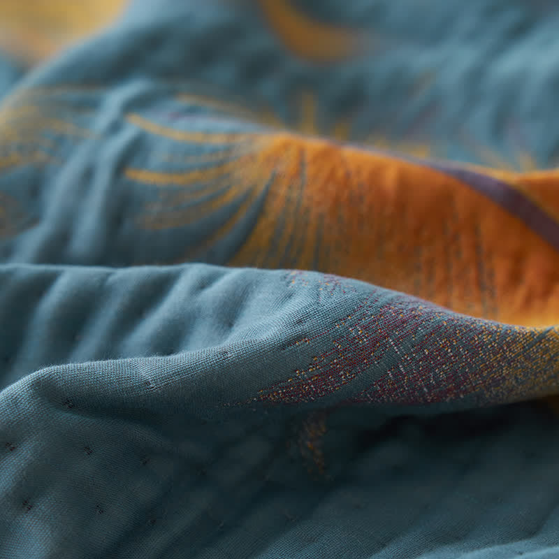 Luxuriöse, atmungsaktive Steppdecke aus Baumwollgaze mit Federn