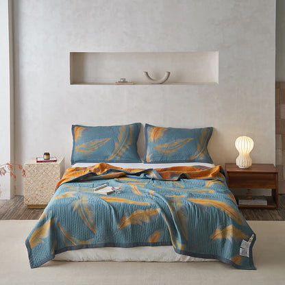 Luxuriöse, atmungsaktive Steppdecke aus Baumwollgaze mit Federn