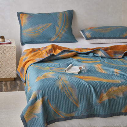 Luxuriöse, atmungsaktive Steppdecke aus Baumwollgaze mit Federn