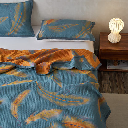 Luxuriöse, atmungsaktive Steppdecke aus Baumwollgaze mit Federn