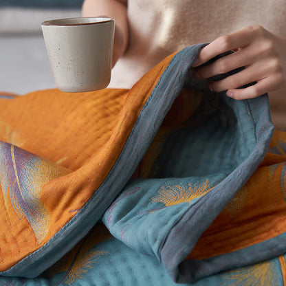 Luxuriöse, atmungsaktive Steppdecke aus Baumwollgaze mit Federn