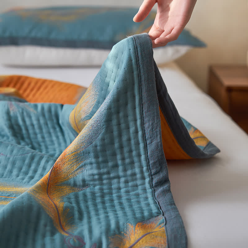 Luxuriöse, atmungsaktive Steppdecke aus Baumwollgaze mit Federn