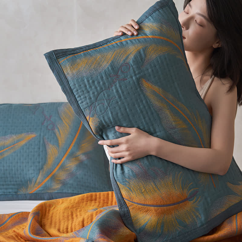 Luxuriöse, atmungsaktive Steppdecke aus Baumwollgaze mit Federn