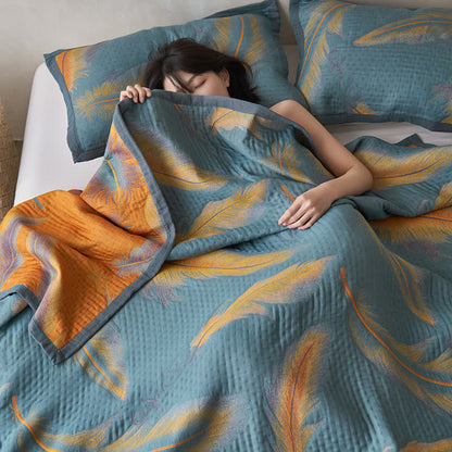 Luxuriöse, atmungsaktive Steppdecke aus Baumwollgaze mit Federn