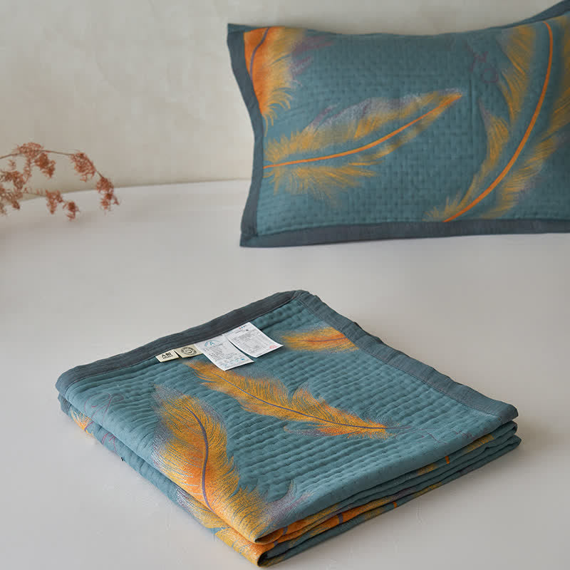 Luxuriöse, atmungsaktive Steppdecke aus Baumwollgaze mit Federn