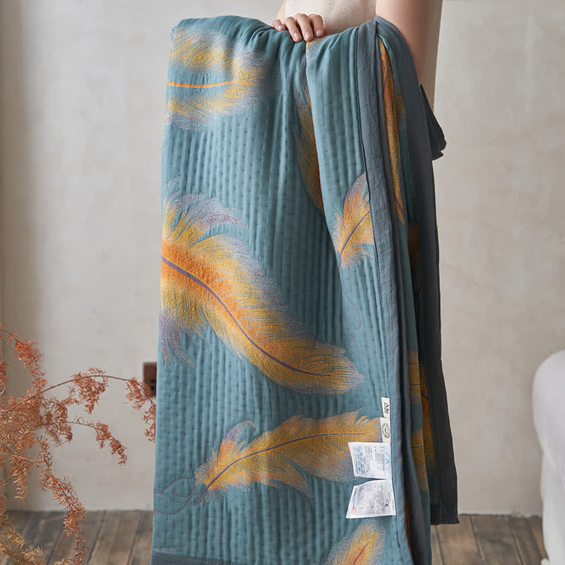 Luxuriöse, atmungsaktive Steppdecke aus Baumwollgaze mit Federn