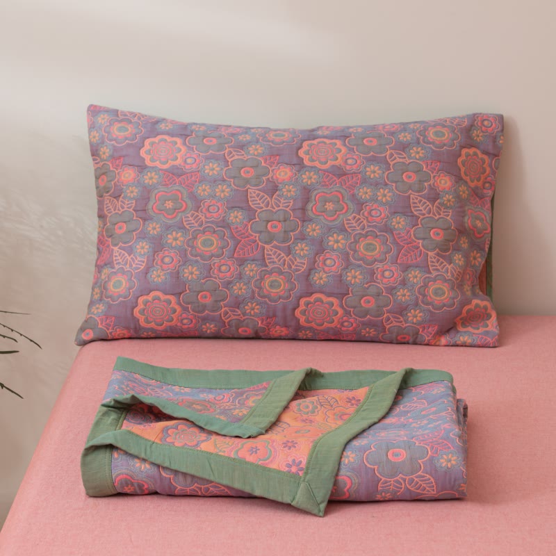 Wendesteppdecke aus Baumwollgaze mit Blumen-Jacquardmuster