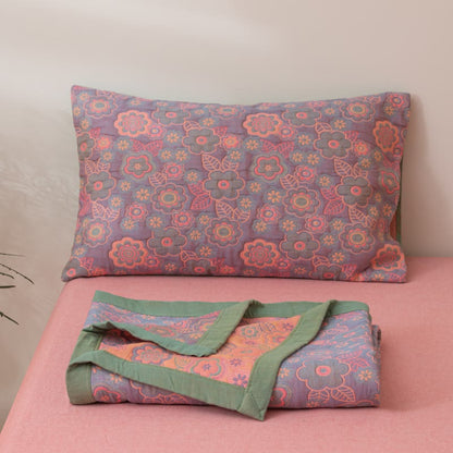 Wendesteppdecke aus Baumwollgaze mit Blumen-Jacquardmuster