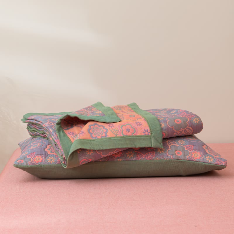 Wendesteppdecke aus Baumwollgaze mit Blumen-Jacquardmuster
