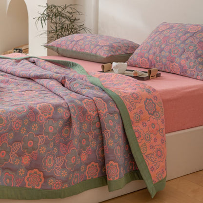 Wendesteppdecke aus Baumwollgaze mit Blumen-Jacquardmuster