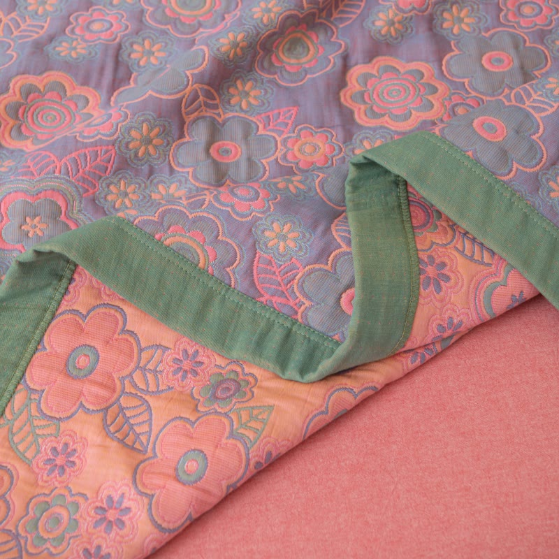 Wendesteppdecke aus Baumwollgaze mit Blumen-Jacquardmuster